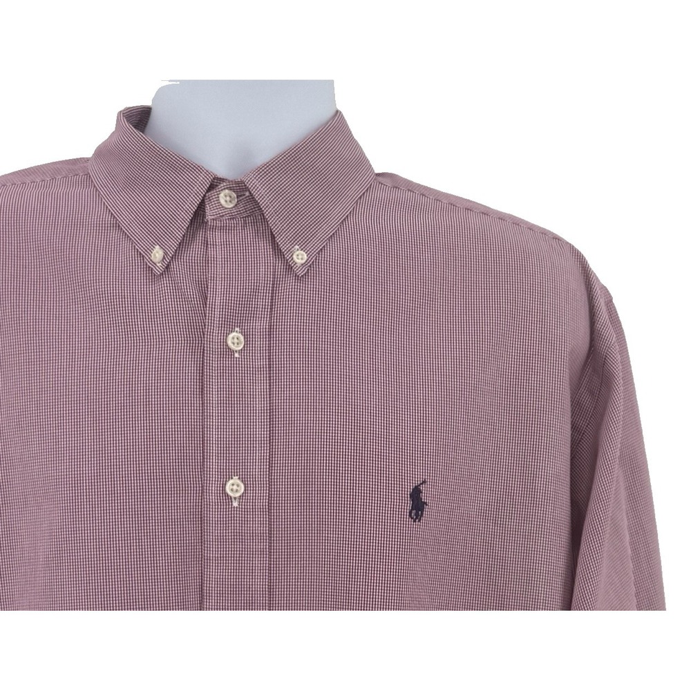 Ralph Lauren Blake‎ Shirt Men L Burgundy Micro Check Cotton Button Up